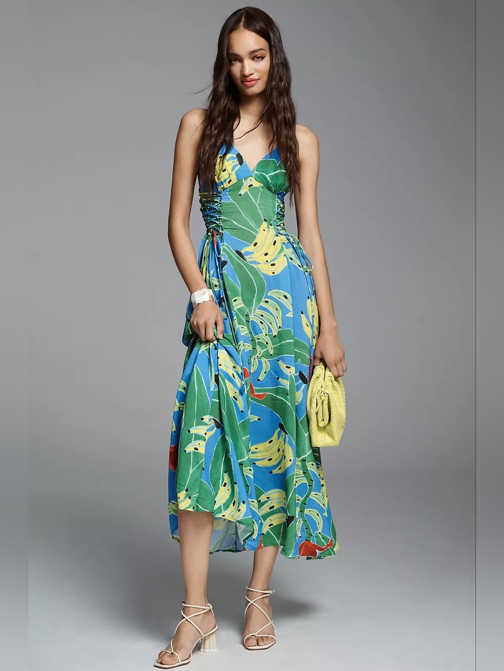 BB6. NWT FARM RIO BANANA LEAVES LACE UP MIDI DRESS